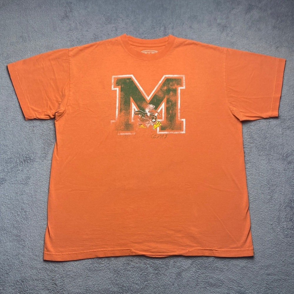 Vintage Miami Hurricanes Men's Orange T-Shirt Size XL